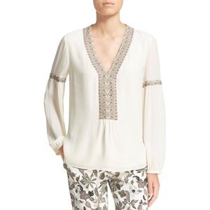 Tory Burch Cream V-Neck Silk Peasant Top